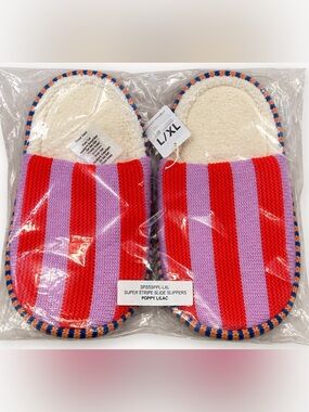 Verloop Super Stripe Slide Slippers Poppy Lilac L/XL NIP
